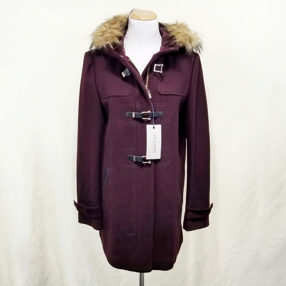 Cole Haan Womens Wool Twill Long Duffel Coat Wool Coat